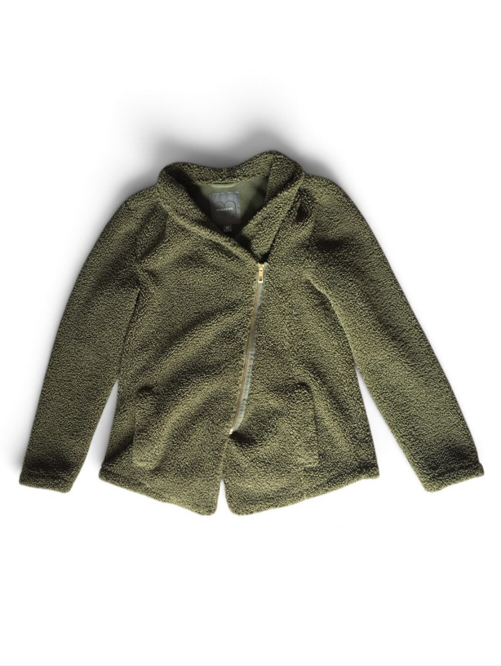 Maurice's Olive green Fleece Asymmetrical Sherpa Zip Up-Size Medium